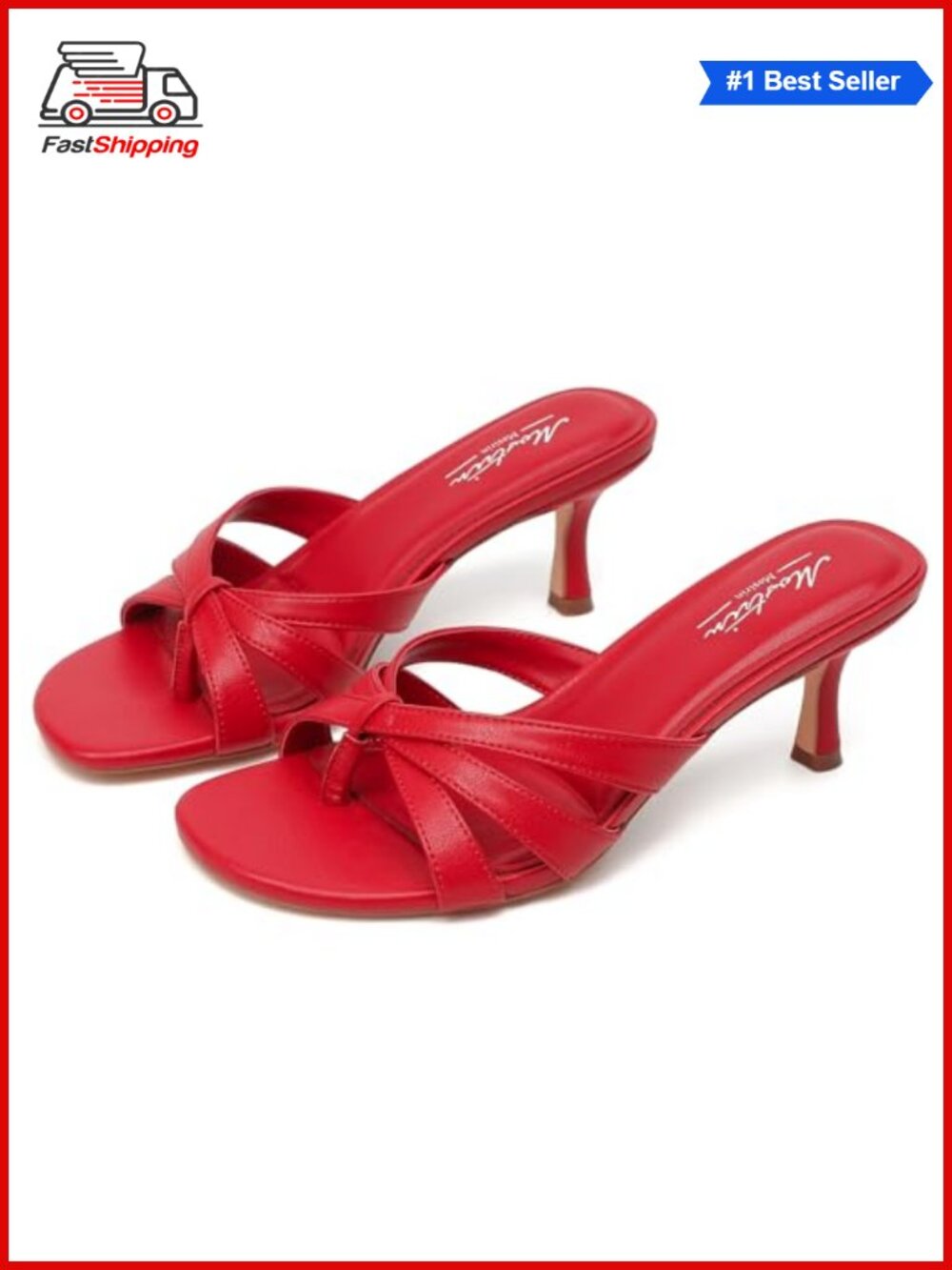 ✨Mostrin Kitten Heels Women Pointed Toe Faux Leather Mules Sexy Slip On
